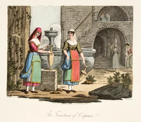 De Fontein van Capua, uit Italiaanse Scènes, die de Manieren, Gewoonten en Amusementen van de verschillende Staten van Italië vertegenwoordigen, uitgegeven 1806