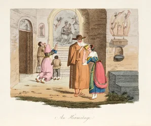 De Hermitage van Capua, uit Italiaanse Scènes, die de Manieren, Gewoonten en Amusementen van de verschillende Staten van Italië vertegenwoordigen, uitgegeven 1806