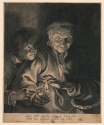 Oude Vrouw en een Jongen met Kaarsen