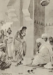 Marktplaats in Afrika, waar slaven worden verkocht om naar Amerika te worden verscheept