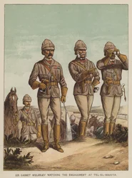 Sir Garnet Wolseley kijkt naar het gevecht bij Tel-El-Mahuta
