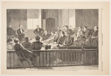 Juristen luisteren naar raad, Hooggerechtshof, New City Hall, New York