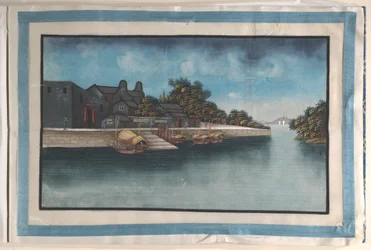 Album met twaalf schilderijen van scènes langs een rivier