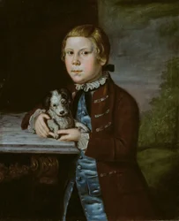 Jongen van familie Hallett met hond
