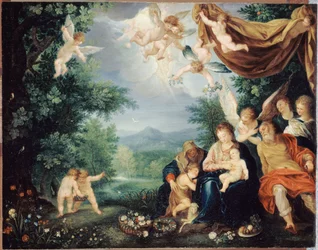 Frans: Le Repos de la Sainte Famille pendant la fuite en Égypte (De Heilige Familie in rust tijdens de vlucht naar Egypte)