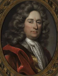 Portret van een man met een grijze pruik