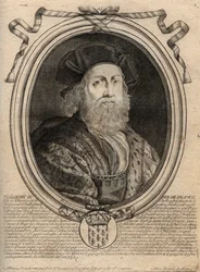Dynastie van de Merovingen: Portret van Childerik III (714-755), koning van de Franken - gravure uit 