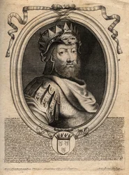 Portret van Childeric I, koning van de Salische Franken (436-481) - CHILDERIC I Koning van de Salische Franken - gravure uit 