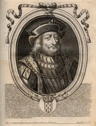 Portret van Chilperik I (539-584), koning van Neustrië - gravure uit 