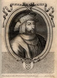 Portret van Clotaire II (584 - 628), koning van Neustrië en koning van de Franken - gravure uit 