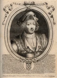 Portret van Dagobert II, Koning van de Franken van 711 tot 716 - Gravure uit 