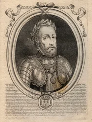 Portret van Hendrik II (1519-1559), koning van Frankrijk - gravure uit 
