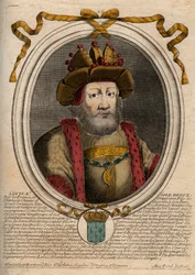 Portret van Lodewijk II de Stamelaar (846 - 879), Koning van de Franken - gravure uit 