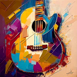 Abstracte muziek kunst, Elektrische gitaar schilderij in volle kleur, canvas afdrukken
