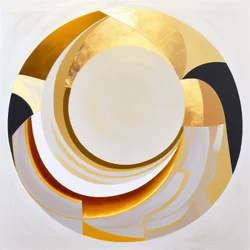 Abstract schilderij, enkele grote cirkel met gouden effect