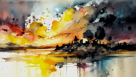 Landschap en natuur aquarel schilderij