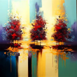 Bomen in Landschap abstract schilderij, muurkunstafdrukken