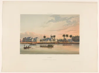 Waterkant met Gouverneurshuis te Paramaribo Suriname. Gouvernements-huis en plein te Paramaribo