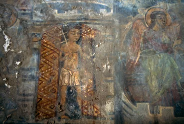 Engel, fresco in kerk van Plemeniana, Kreta, Griekenland