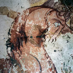Paard, fresco in Byzantijnse kerk in Mournies, Kreta, Griekenland
