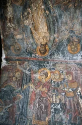 Scènes uit het leven van Jezus, geschilderd gewelf door Pagomenos in Kerk van Agios Georgios, Anidri, Kreta, Griekenland