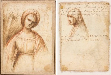 Dame in een landschap (recto); Buste-lengte profiel van een oude vrouw (verso)
