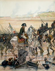 Veldtocht in Oostenrijk (1805): In Elchingen herkent Napoleon I Bonaparte (1769-1821), tijdens een bezoek aan het slagveld, een grenadier van het leger van Egypte, die op zijn rug ligt, aan de stortregen is blootgesteld en zijn kameraden blijft toeroepen: