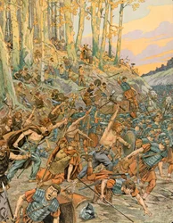 Geschiedenis van België: Slag bij Aduatuca, in de Vallei van de Geer in 54 v.Chr., de Eburonen (Belgen) slachtten de Romeinse legioenen van Caesar af tijdens de Gallische Oorlog, Privécollectie