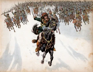 Joachim Murat (1767-1815) aan het hoofd van de cavalerie bij de Slag bij Eylau op 8 februari