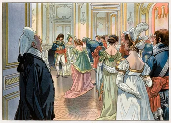 Joachim Murat en zijn vrouw Caroline Bonaparte ontvangen gasten op een feest in hun hotel aan de Place Vendome, Parijs