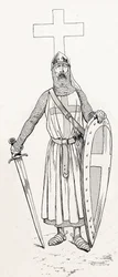 Ridder van Lodewijk IX bekend als Sint Louis (1214-1270) in kruisvaarderskostuum. Illustratie van Job (Jacques Marie Gaston Onfray en Breville) (Jacques-Marie) (1858-1931) voor het boek 